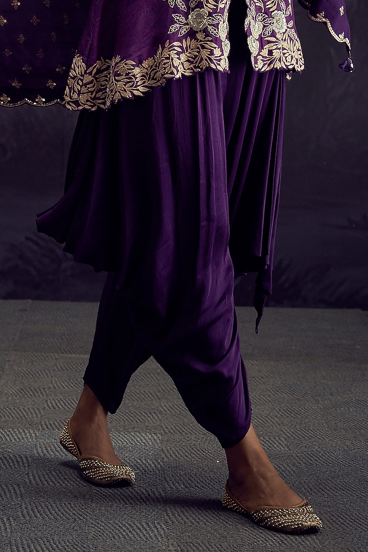 Purple Dupion Silk Cutwork Embroidered Tunic Set by Aditi Somani at Pernia's Pop Up Shop