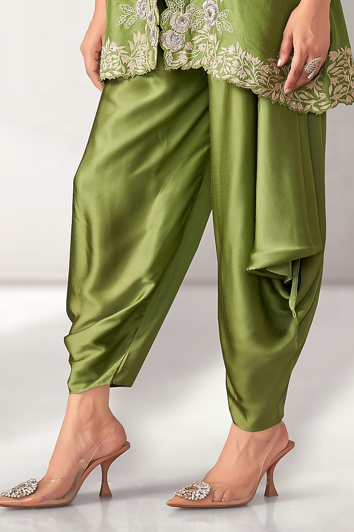 Green Dupion Silk Cutwork Embroidered Tunic Set by Aditi Somani at Pernia's Pop Up Shop
