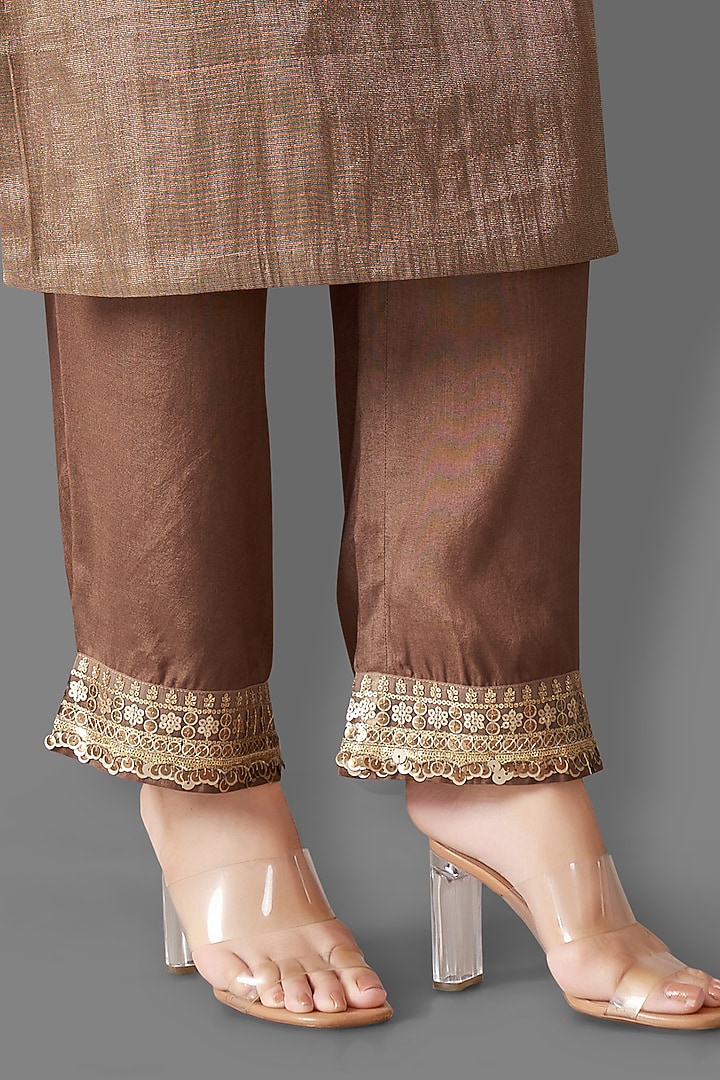 Antique Bronze Tissue Silk Embroidered Kurta Set by Aditi Somani at Pernia's Pop Up Shop