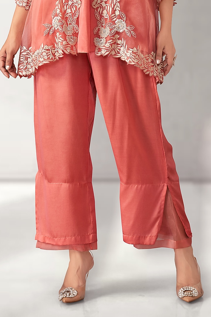Peach Organza & Modal Satin Embroidered Cape Set by Aditi Somani at Pernia's Pop Up Shop