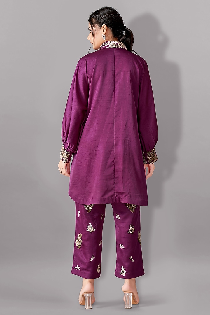 Purple Silk Embroidered Co-Ord Set by Aditi Somani at Pernia's Pop Up Shop