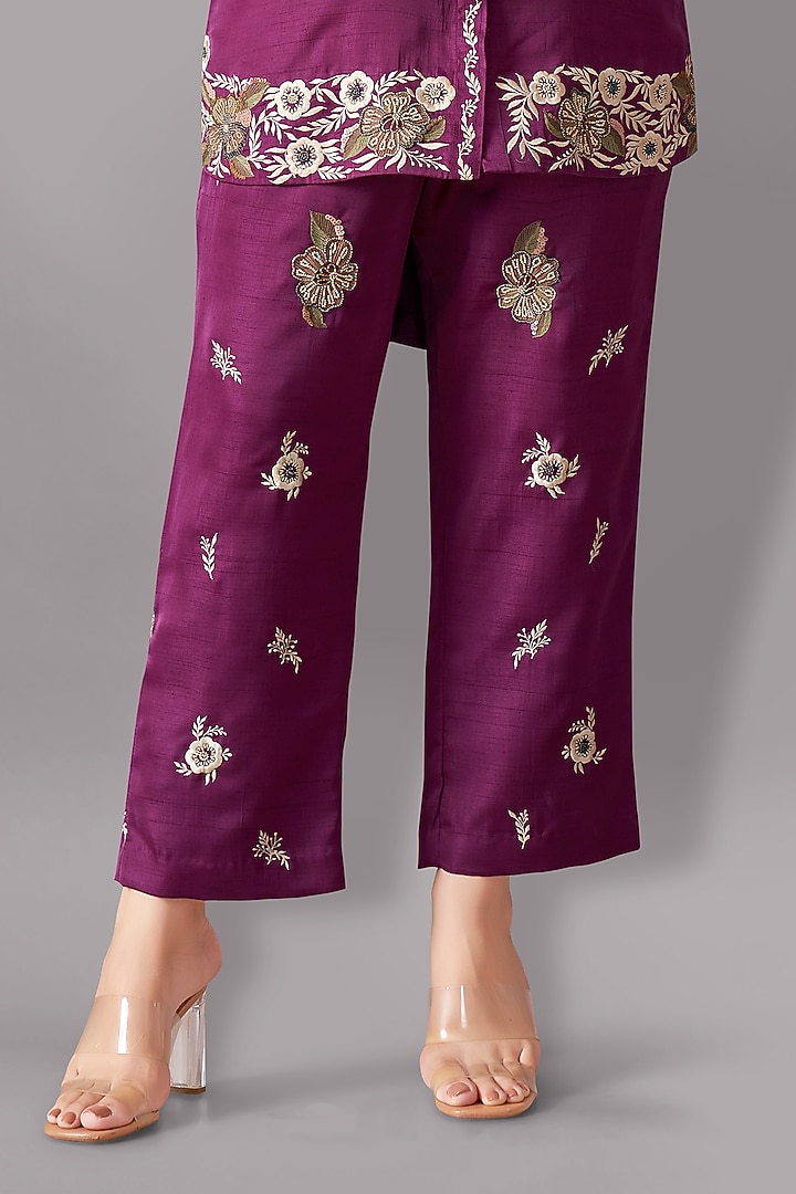 Purple Silk Embroidered Co-Ord Set by Aditi Somani at Pernia's Pop Up Shop