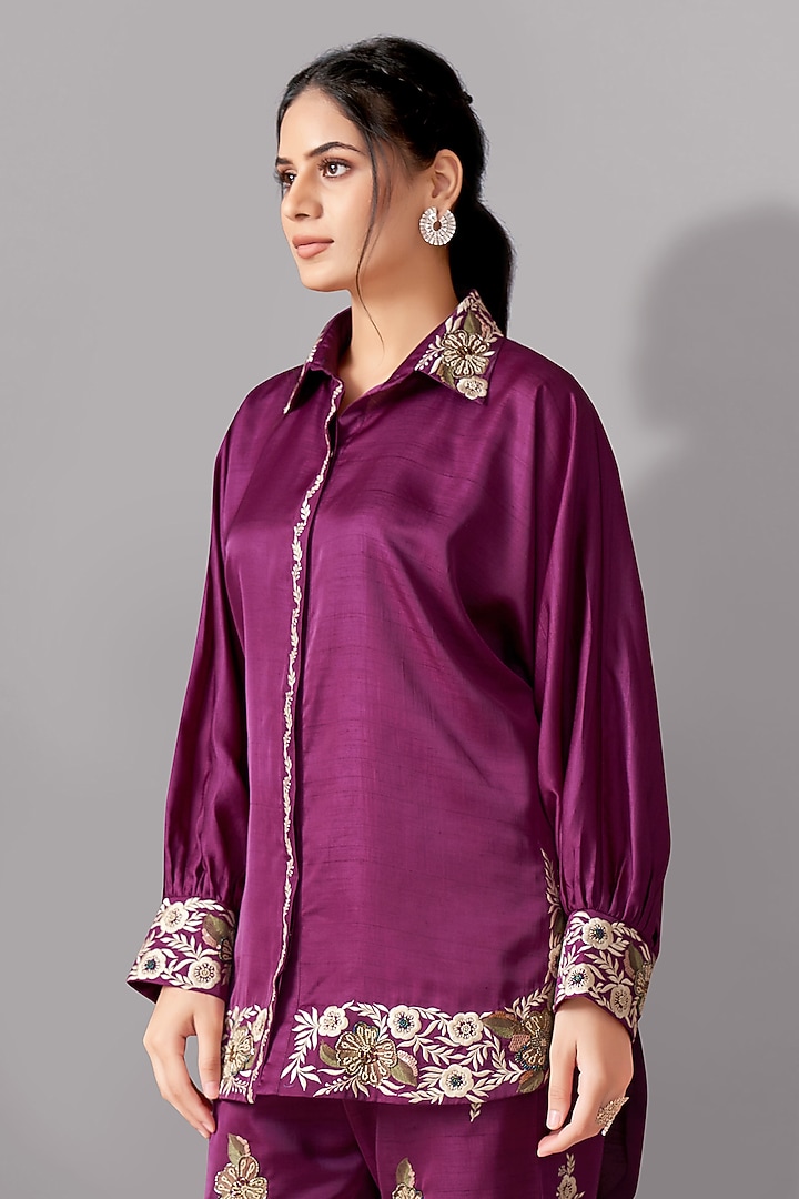 Purple Silk Embroidered Co-Ord Set by Aditi Somani at Pernia's Pop Up Shop