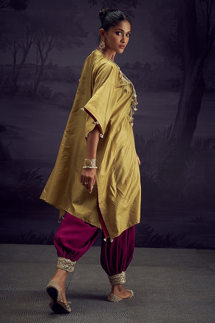 Lime Green Bamboo Silk Kaftan Set by Aditi Somani at Pernia's Pop Up Shop