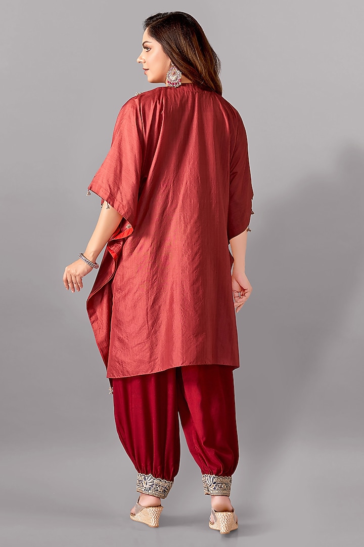 Dark Peach Bamboo Silk Kaftan Set by Aditi Somani at Pernia's Pop Up Shop