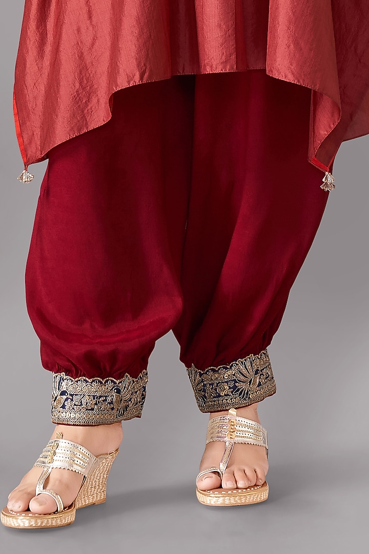 Dark Peach Bamboo Silk Kaftan Set by Aditi Somani at Pernia's Pop Up Shop
