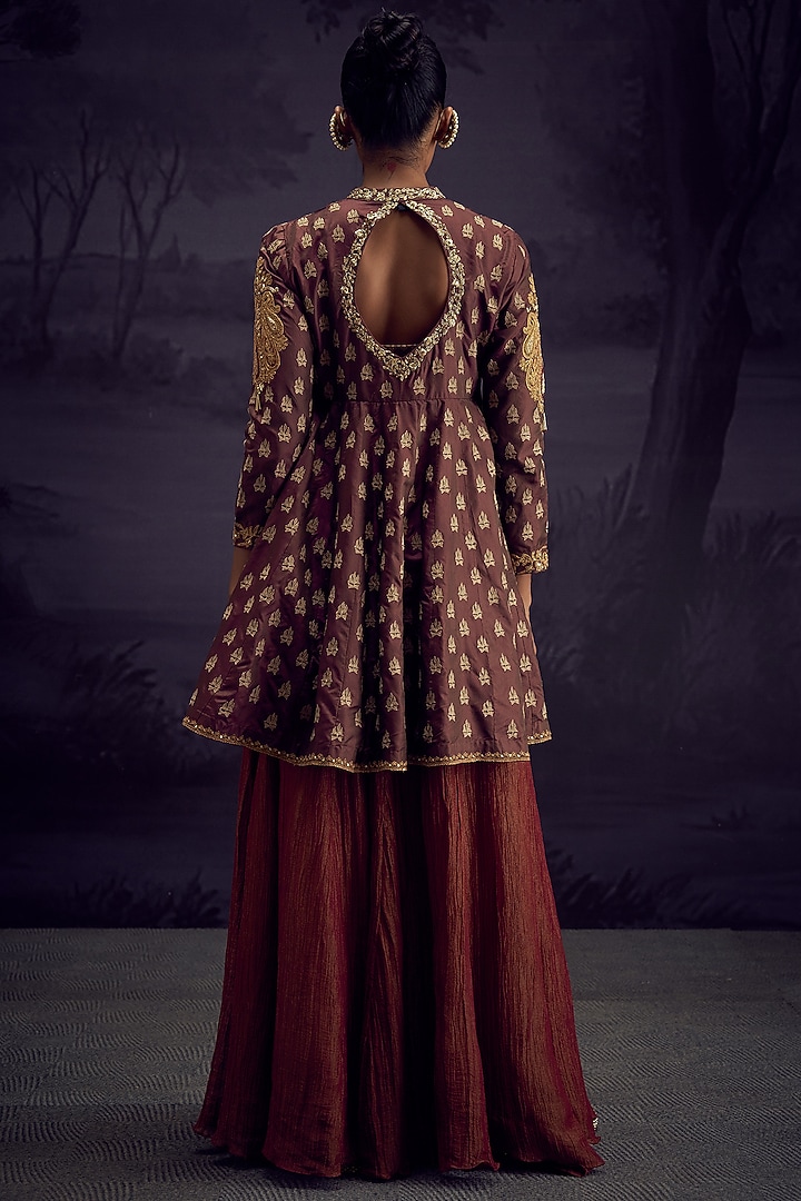 Brown Cotton Silk Embroidered Tunic Set by Aditi Somani at Pernia's Pop Up Shop