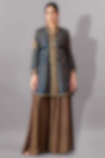 Teal Cotton Silk Embroidered Tunic Set by Aditi Somani at Pernia's Pop Up Shop