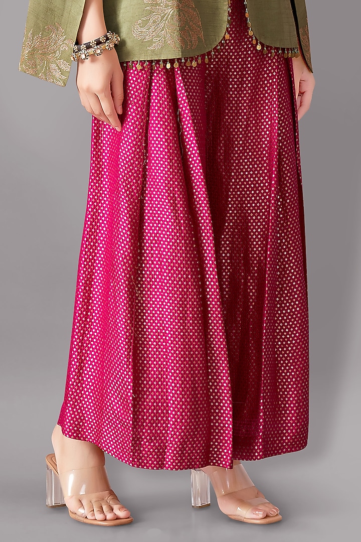 Green Satin Linen Embroidered Blazer Set by Aditi Somani at Pernia's Pop Up Shop