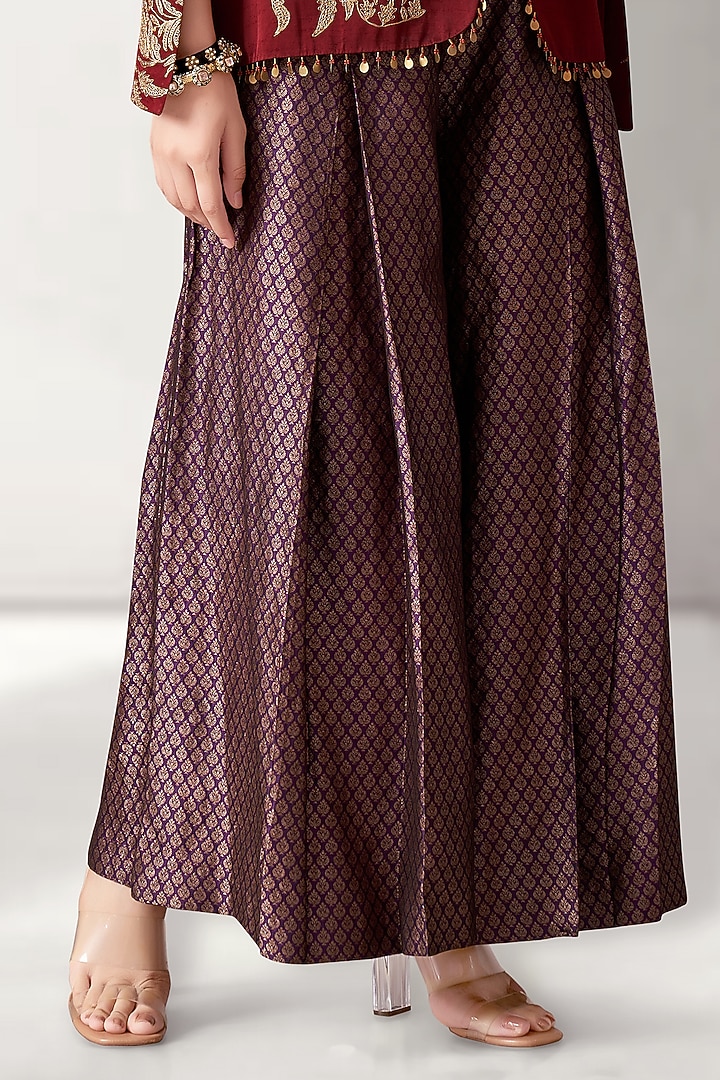 Maroon Satin Linen Embroidered Blazer Set by Aditi Somani at Pernia's Pop Up Shop