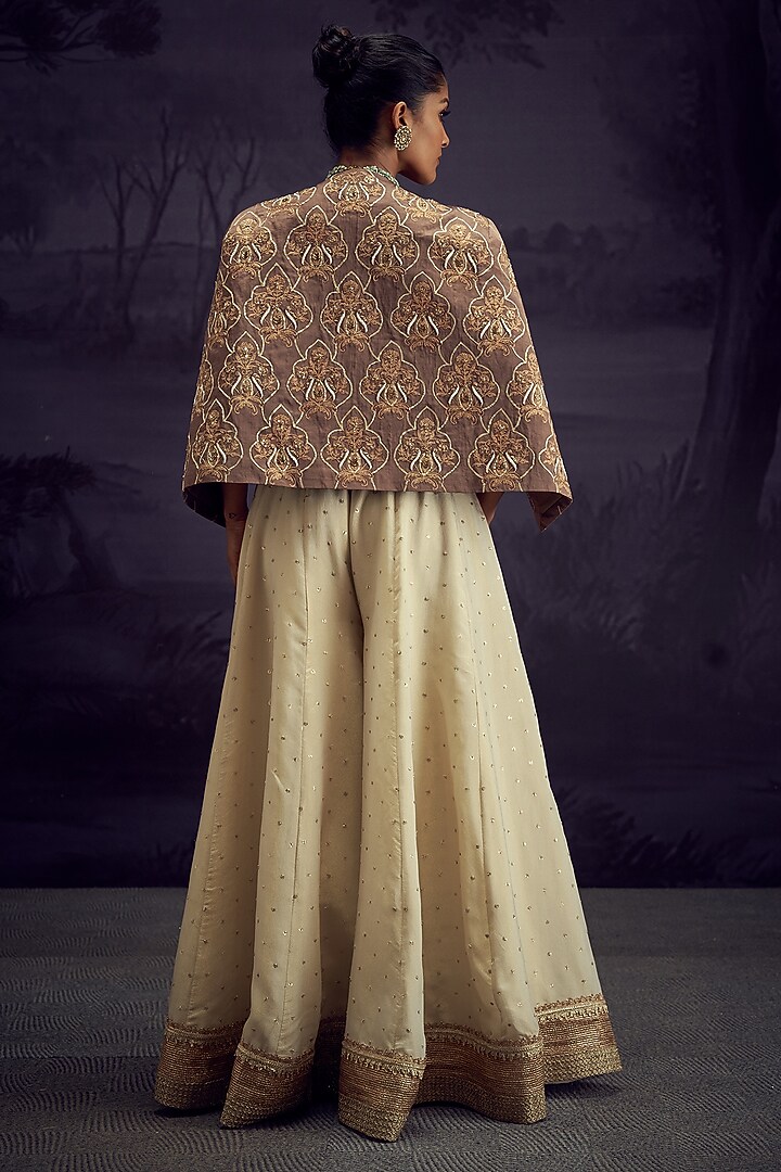Grey Satin Linen Heavy Embroidered Jacket Set by Aditi Somani at Pernia's Pop Up Shop