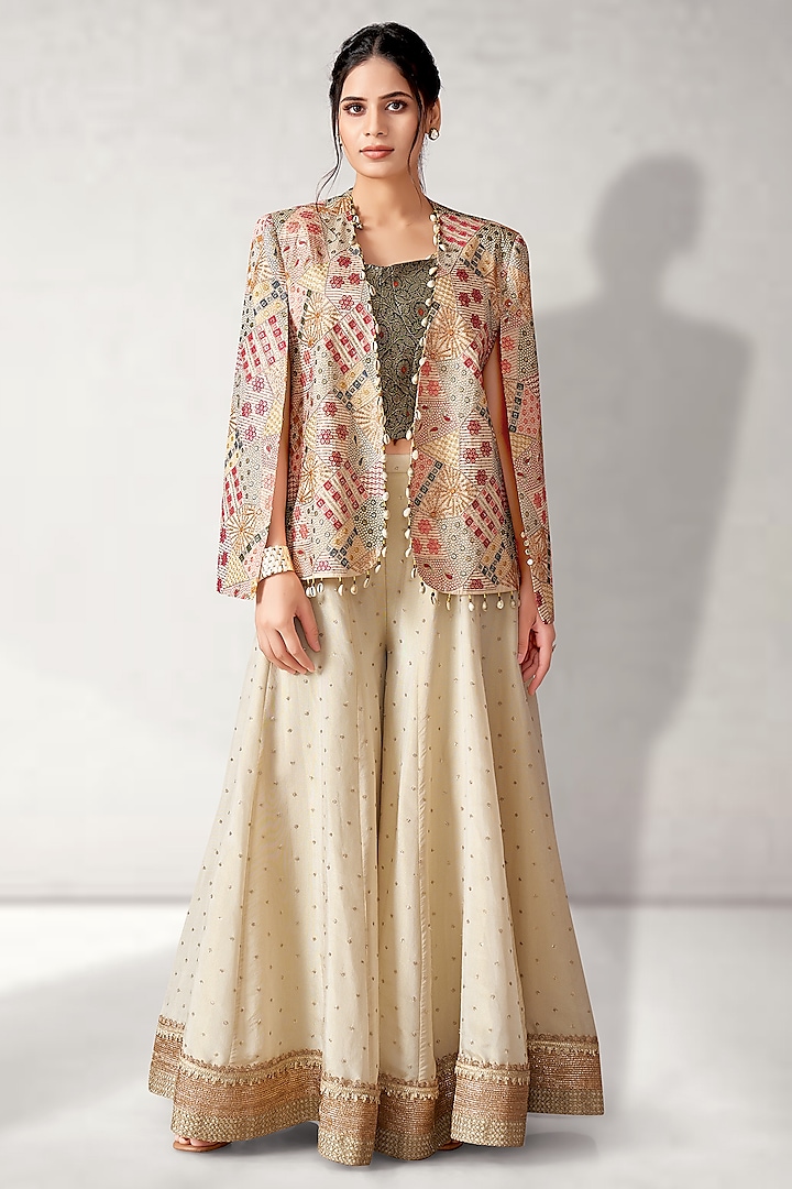 Off-White Silk Heavy Embroidered Blazer Set by Aditi Somani at Pernia's Pop Up Shop