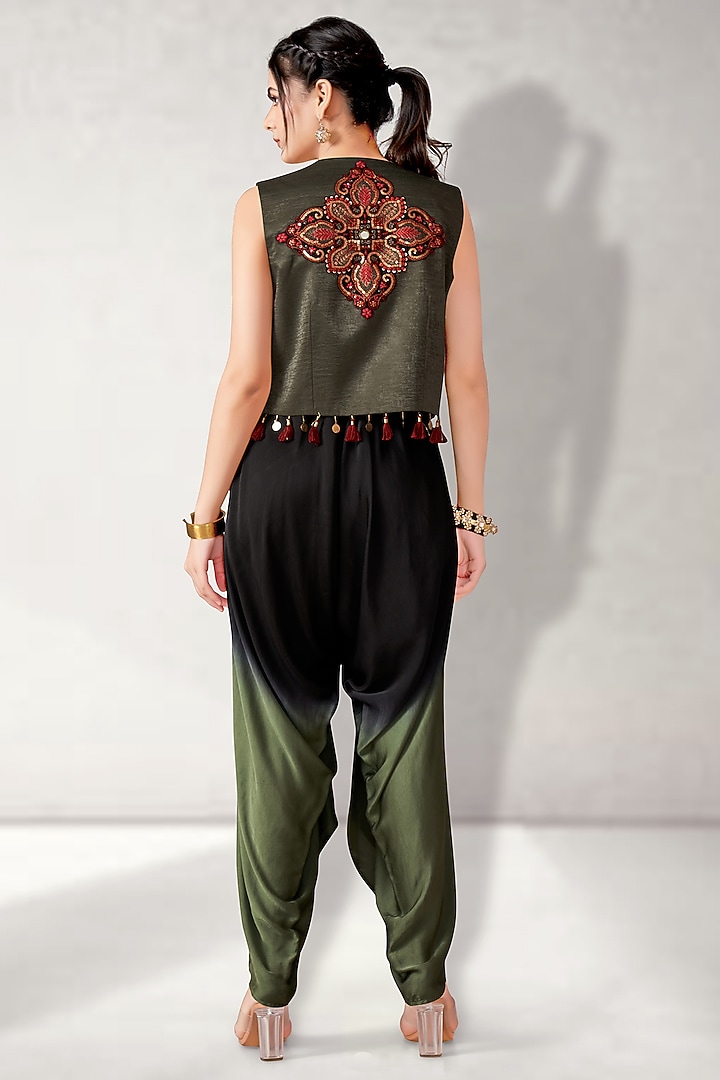 Green Pure Modal Satin Shaded Jumpsuit With Jacket by Aditi Somani at Pernia's Pop Up Shop