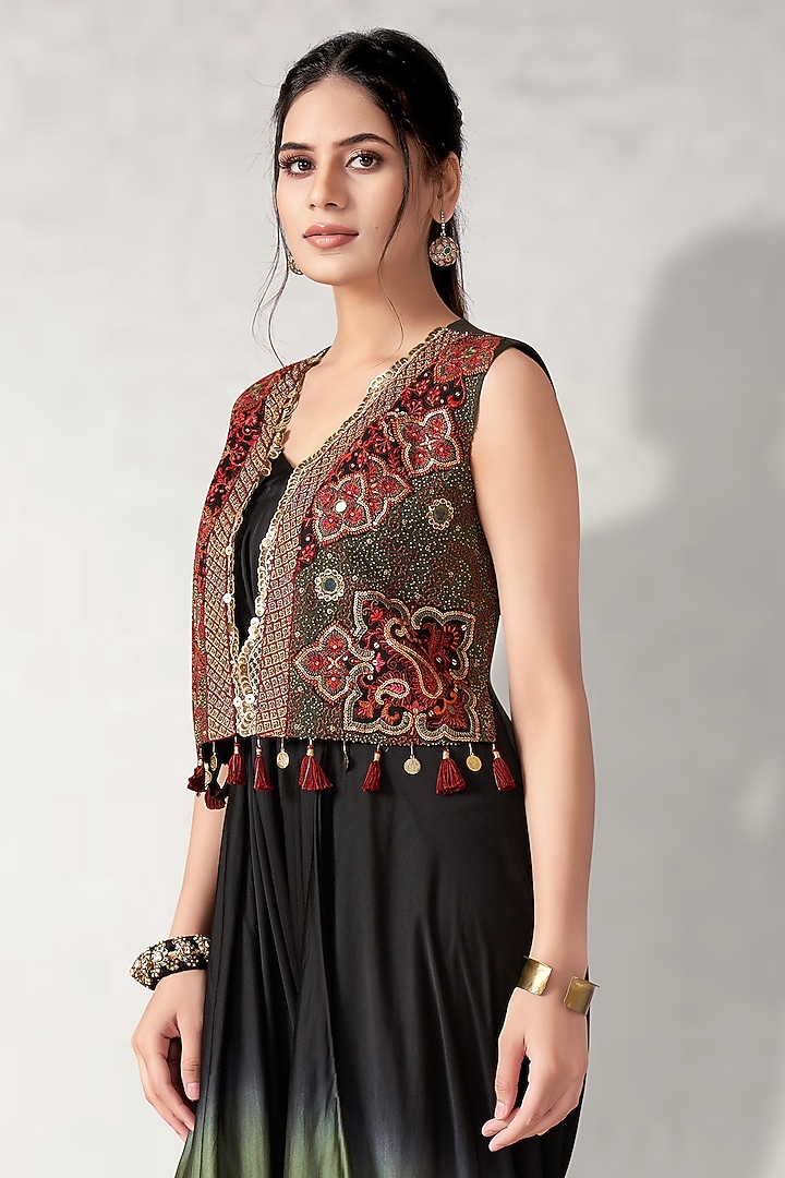 Green Pure Modal Satin Shaded Jumpsuit With Jacket by Aditi Somani at Pernia's Pop Up Shop