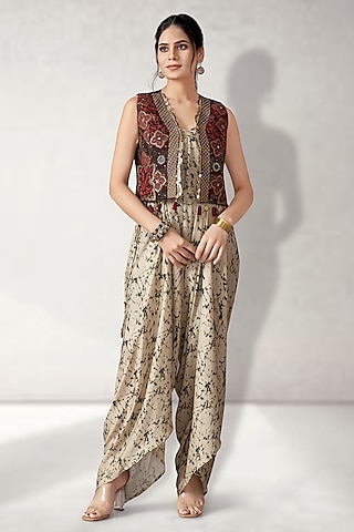 Black Pure Modal Satin Shaded Jumpsuit With Jacket by Aditi Somani
