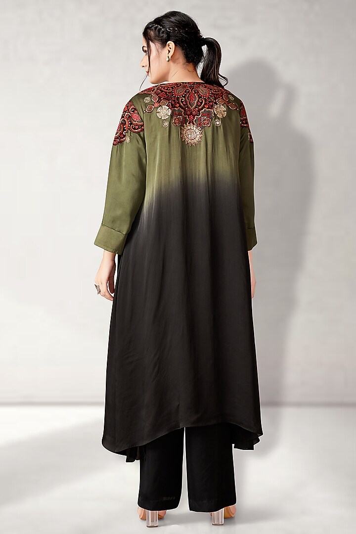 Green Satin Organza Embroidered Shaded Cape Set by Aditi Somani at Pernia's Pop Up Shop