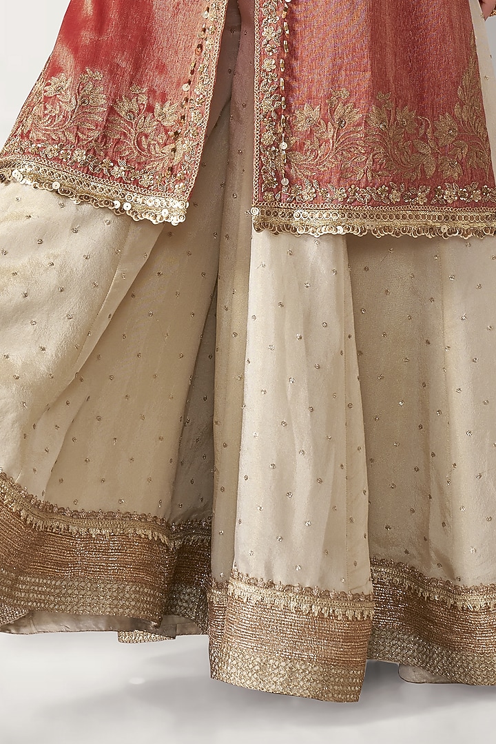 Red Tissue Silk Embroidered Long Tunic Set by Aditi Somani at Pernia's Pop Up Shop