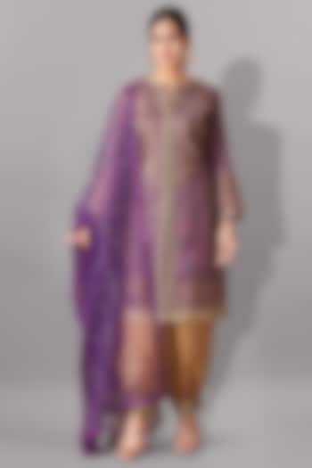 Purple Tissue Silk Embroidered Tunic Set by Aditi Somani at Pernia's Pop Up Shop