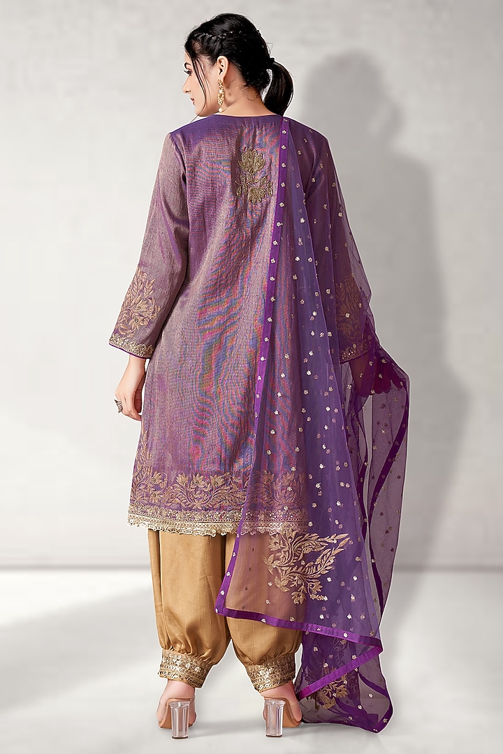 Purple Tissue Silk Embroidered Tunic Set by Aditi Somani at Pernia's Pop Up Shop