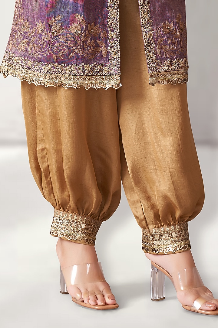 Purple Tissue Silk Embroidered Tunic Set by Aditi Somani at Pernia's Pop Up Shop