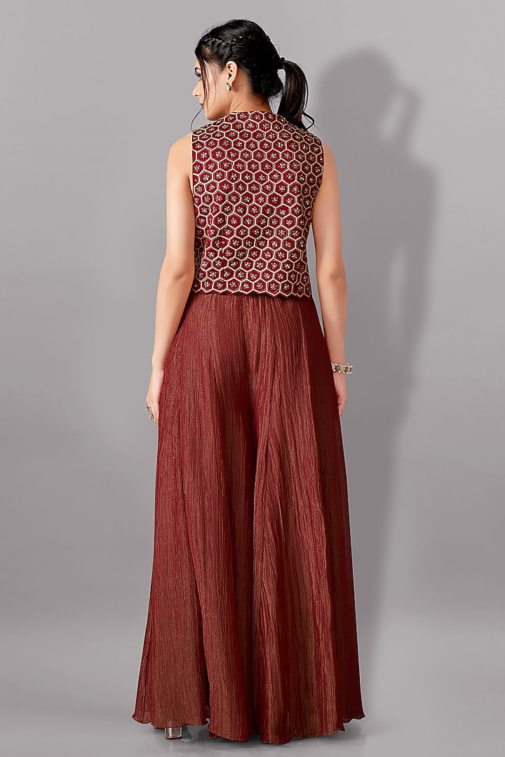 Red Crush Tissue Jacket Wedding Lehenga Set by Aditi Somani at Pernia's Pop Up Shop