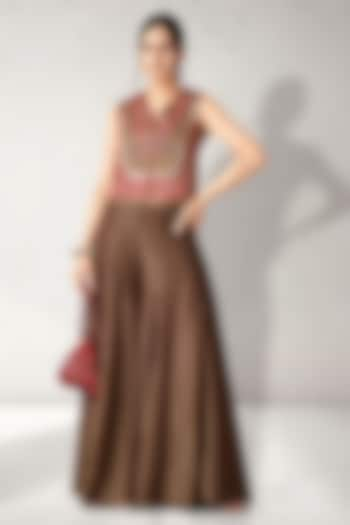 Brown Crush Tissue Jacket Wedding Lehenga Set by Aditi Somani at Pernia's Pop Up Shop