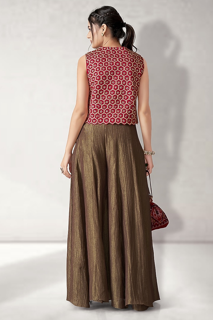 Brown Crush Tissue Jacket Wedding Lehenga Set by Aditi Somani at Pernia's Pop Up Shop