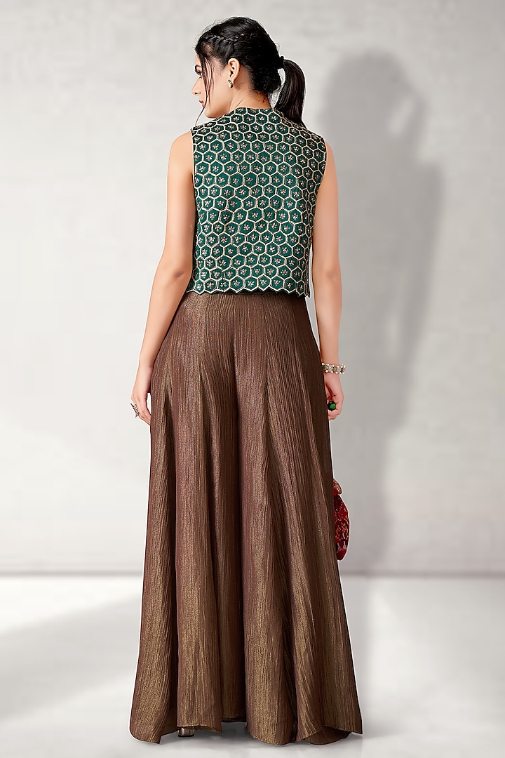 Brown Crush Tissue Jacket Wedding Lehenga Set by Aditi Somani at Pernia's Pop Up Shop