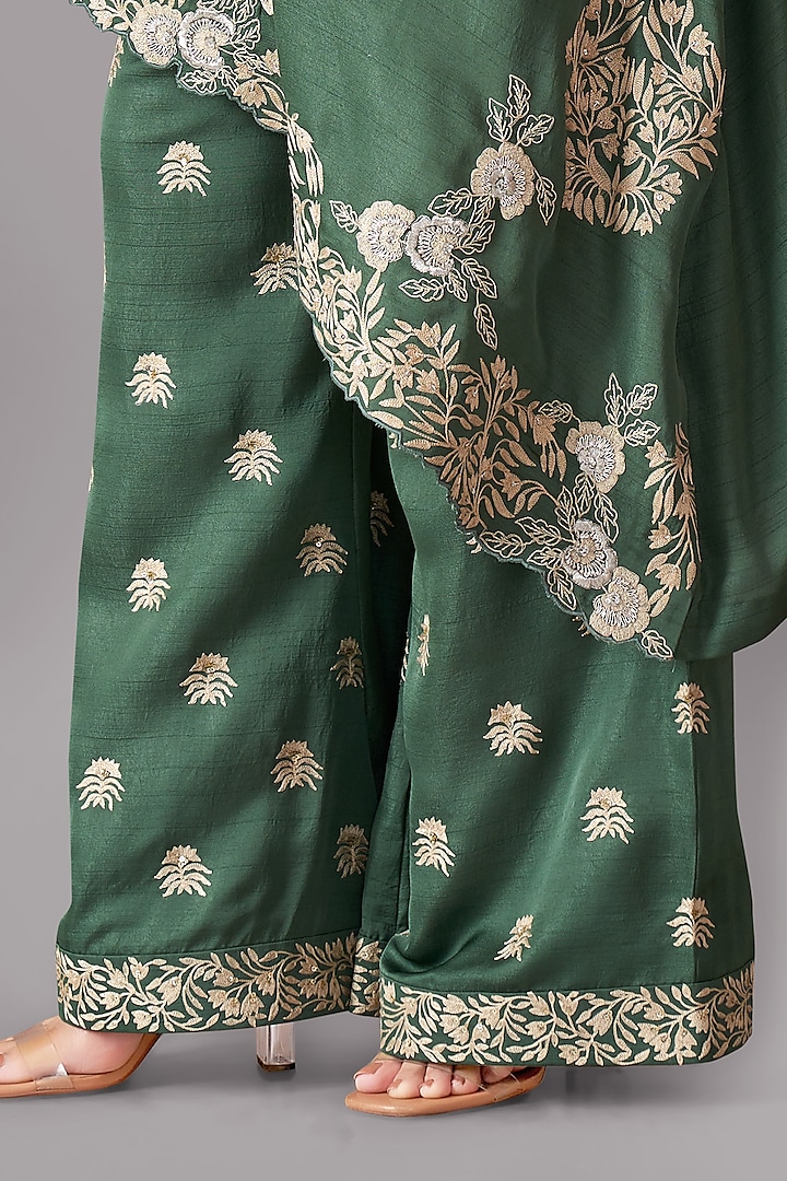 Green Silk Gara Embroidered Flared Pant Set by Aditi Somani at Pernia's Pop Up Shop
