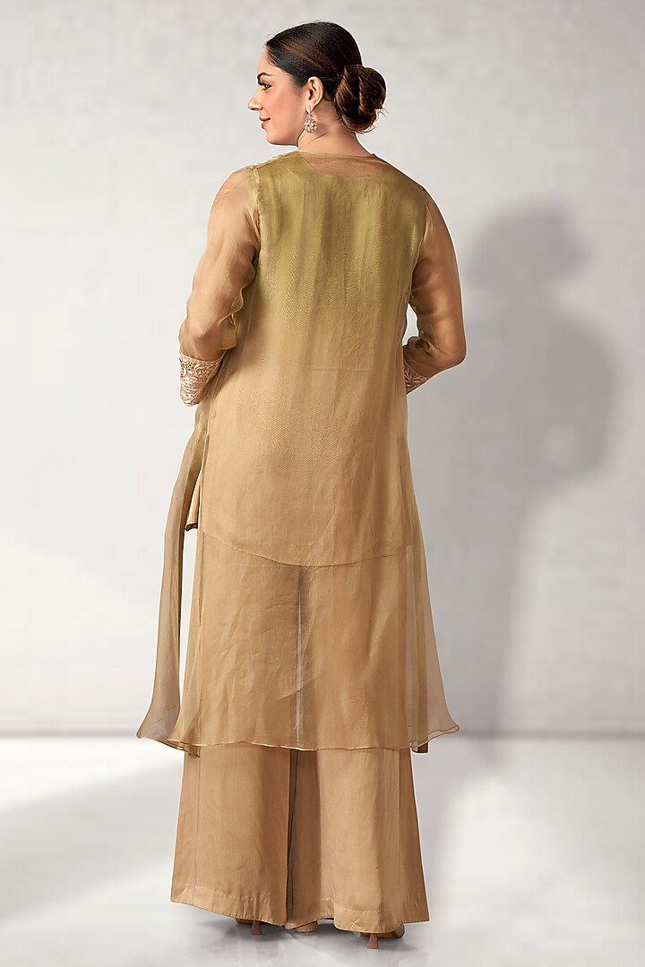 Beige Organza Embroidered Jacket Set by Aditi Somani at Pernia's Pop Up Shop