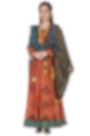 Red Zardosi Embroidered Anarkali With Dupatta by Diva'ni