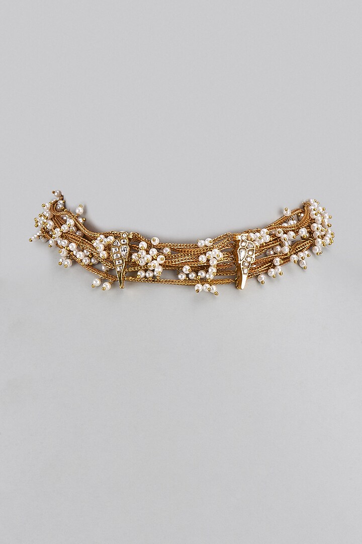 Gold Finish Pearl Choker Necklace by Divya Chugh at Pernia's Pop Up Shop