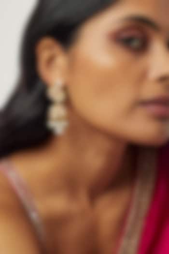 Gold Finish Kundan Polki & Pearl Jhumka Earrings by Divya Chugh