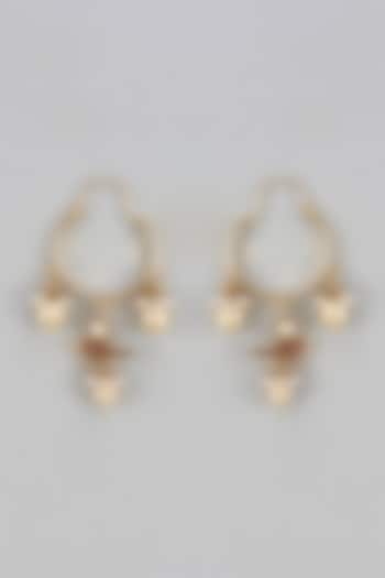 Gold Finish Kundan Polki & Pearl Hoop Earrings by Divya Chugh