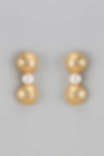 Gold Finish Pearl Dangler Earrings by Divya Chugh