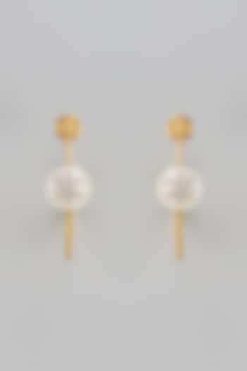 Gold Finish Zircon & Pearl Hoop Earrings by Divya Chugh