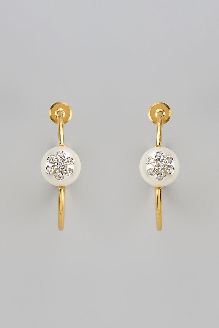 Gold Finish Zircon & Pearl Hoop Earrings by Divya Chugh