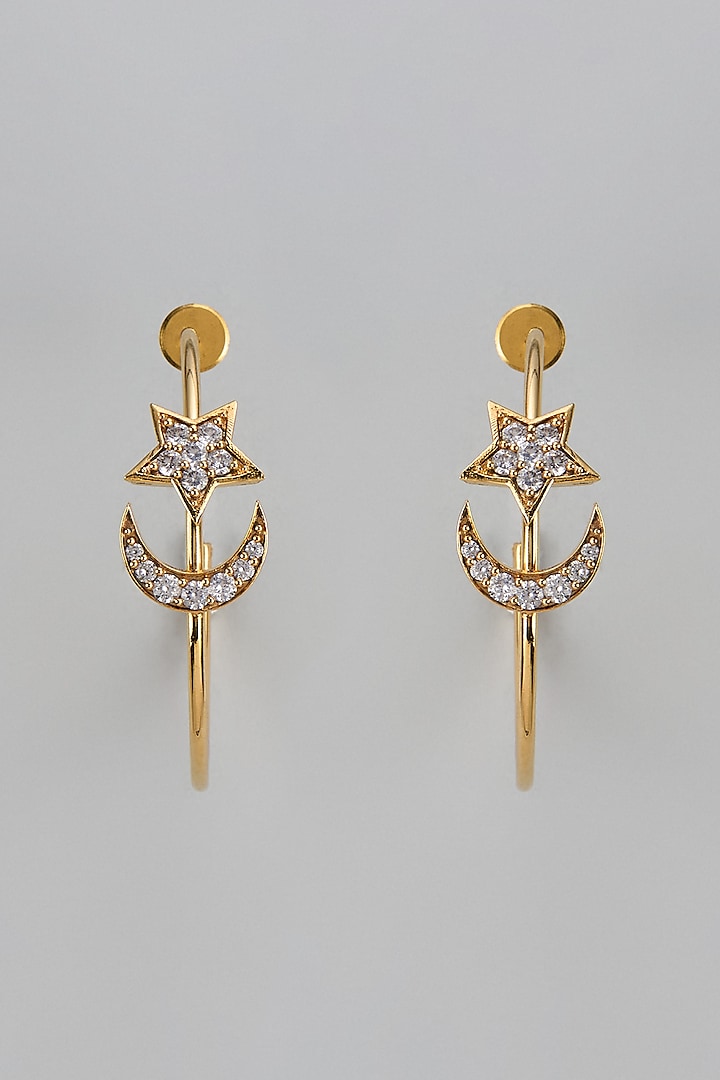 Gold Finish Zircon Dangler Earrings by Divya Chugh
