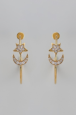Gold Finish Zircon Dangler Earrings by Divya Chugh