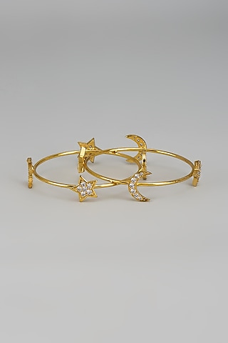 Gold Finish Zircon Bangles (Set of 2) by Divya Chugh