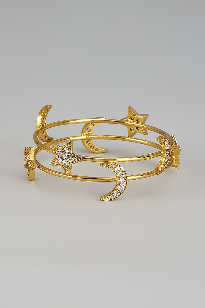Gold Finish Zircon Bangles (Set of 2) by Divya Chugh at Pernia's Pop Up Shop