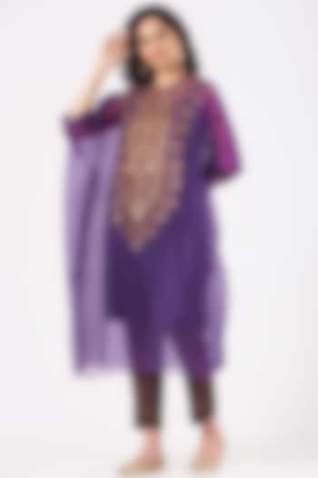 Purple Organza Embroidered Kaftan Set by Divya Sheth