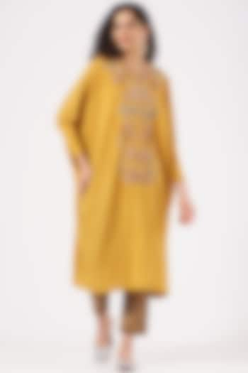 Yellow Cotton Embroidered Kaftan Set by Divya Sheth at Pernia's Pop Up Shop