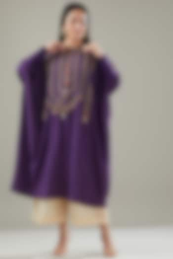 Purple Organza Embroidered Kaftan Set by Divya Sheth