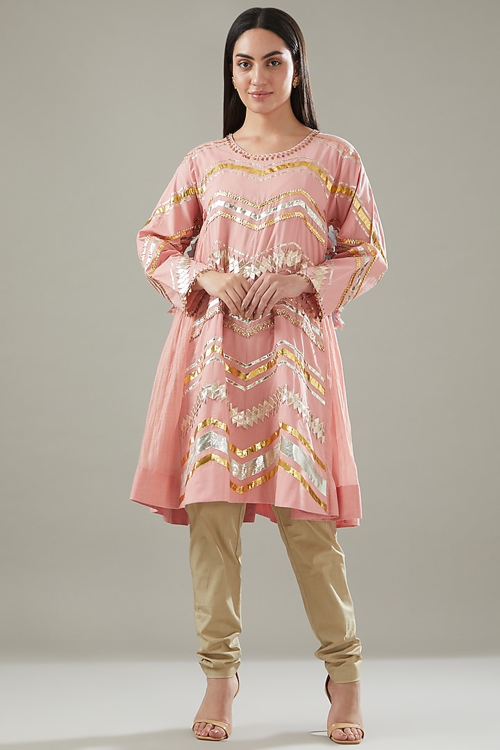 Blush Pink Cotton Embroidered Kurta Set by Divya Sheth