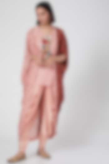 Blush Pink Embellished & Printed Dhoti Set With Cape by Divya Sheth
