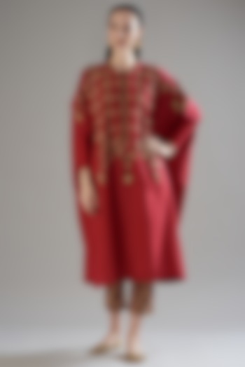 Red Embroidered Kaftan Set by Divya Sheth at Pernia's Pop Up Shop