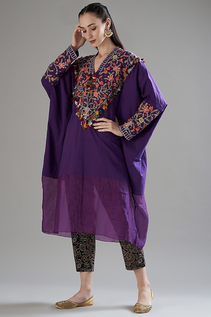 Purple Embroidered Kaftan Set by Divya Sheth