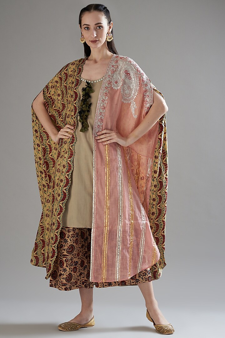 Beige Matka Silk Kurta Set by Divya Sheth