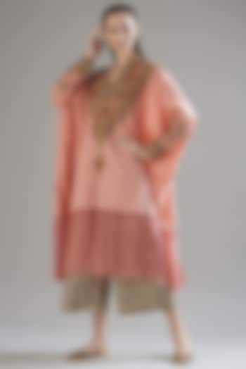 Blush Pink Thread Embroidered Kaftan Set by Divya Sheth at Pernia's Pop Up Shop